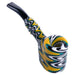 Crush Headdy Sherlock Hand Pipe in Yellow Swirl Pattern, Borosilicate Glass, Side View