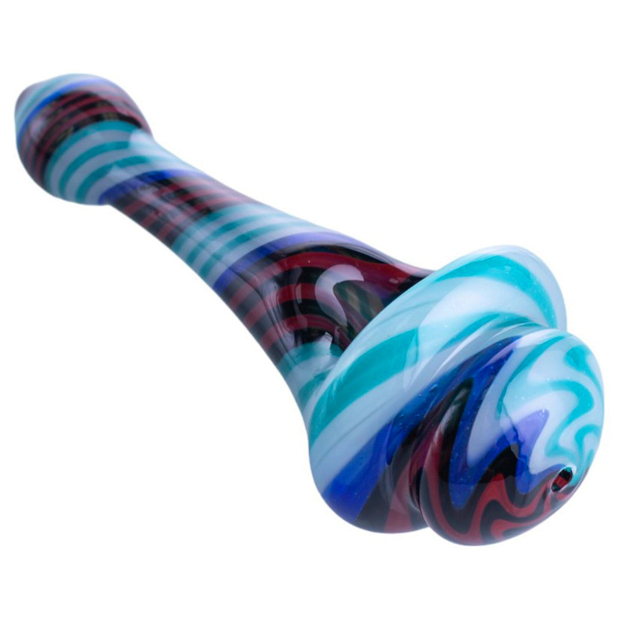 Crush Spinning Top Pipe in Ocean Blue, Borosilicate Glass, for Dry Herbs, Side View