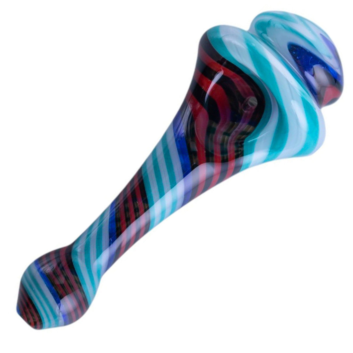 Crush Spinning Top Pipe in Blue with Swirl Design, Borosilicate Glass, for Dry Herbs