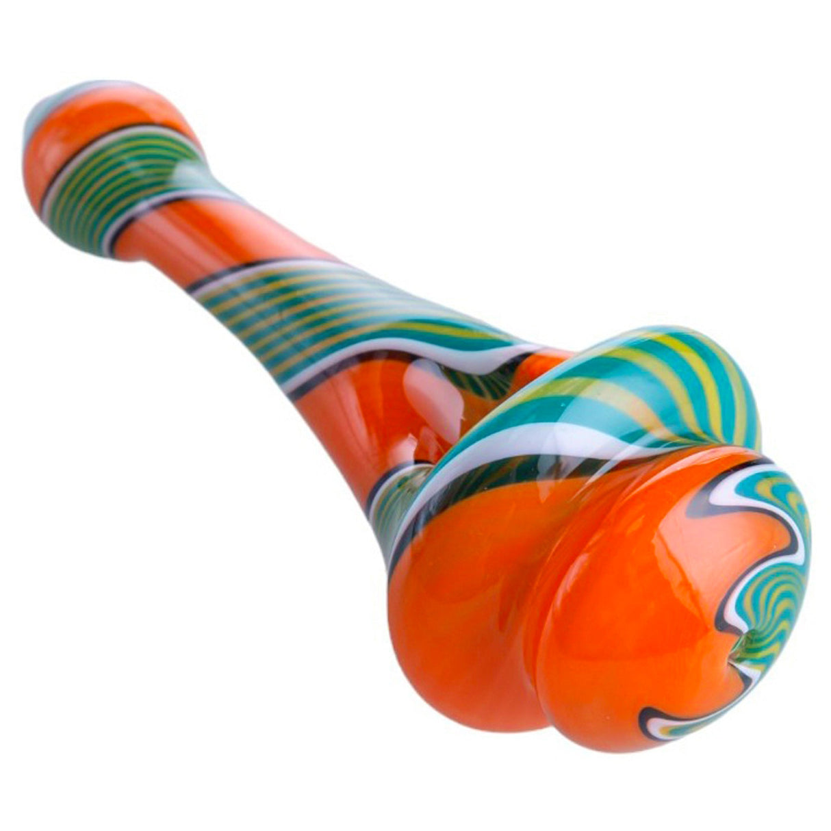 Crush Spinning Top Pipe in Orange Stripe, Angled Side View, Compact Handpipe Design