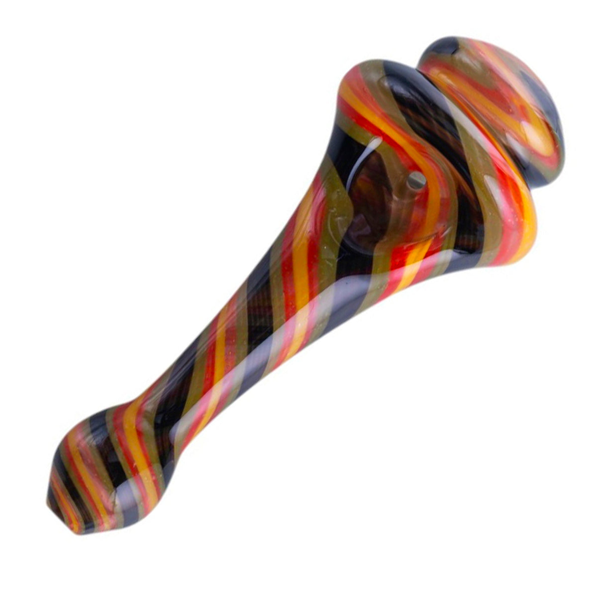 Crush Spinning Top Pipe in vibrant swirls of yellow, red, and black - Angled View