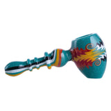 Crush Tomahawk Eye Candy Bubbler in vibrant teal with intricate patterns, side view