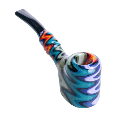 Crush Headdy Sherlock Hand Pipe in Blue with Swirling Color Design - Side View