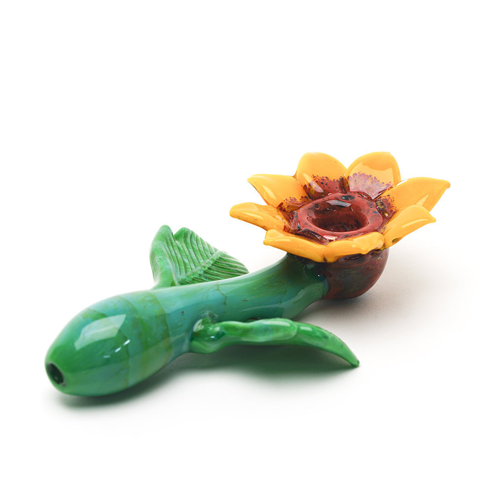 Empire Glassworks Sunflower Hand Pipe, 5.5" Borosilicate Glass, USA Made, For Dry Herbs - Front View