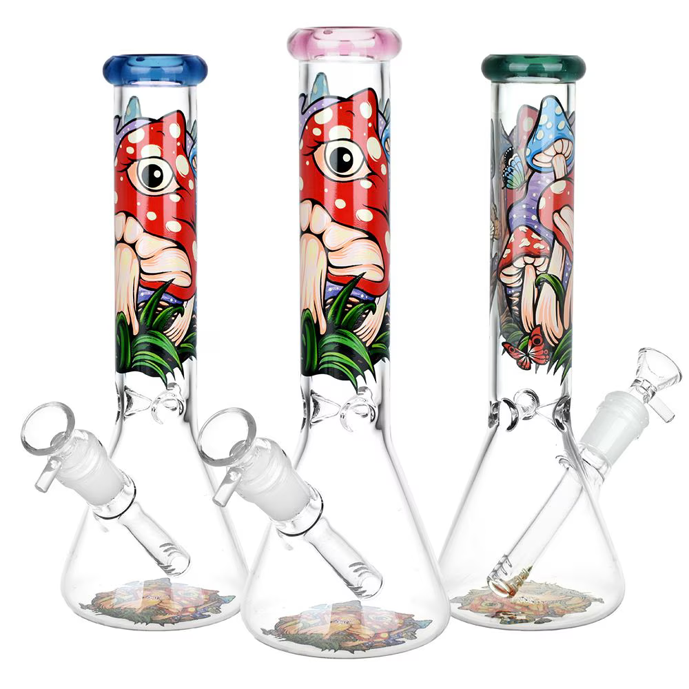 Eye Of The Shroom Glass Beaker Water Pipe | 10" | 14mm F | Colors Vary