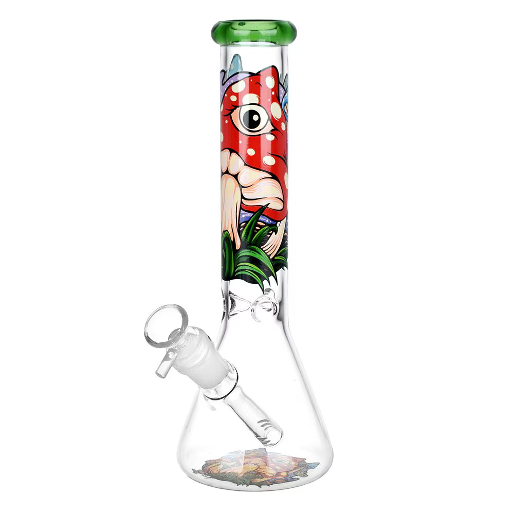 Eye Of The Shroom Glass Beaker Water Pipe | 10" | 14mm F | Colors Vary