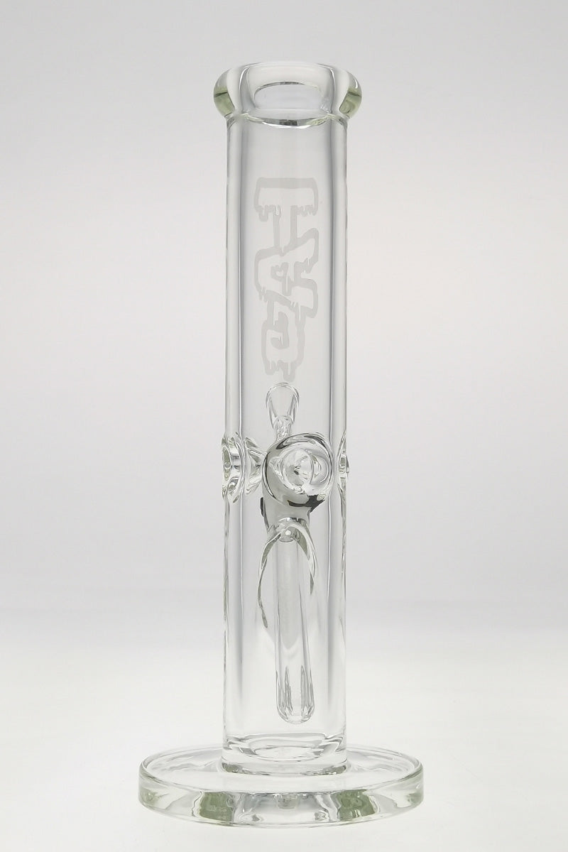 TAG - 12" Straight Tube 50x9MM - 18/14MM Downstem (3.75") Wavy Sandblasted Logo - Clear .02