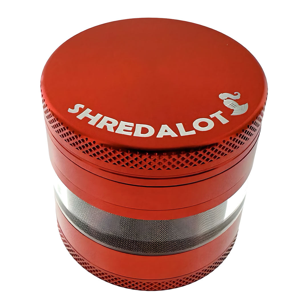 Sir Shredalot Clear Catcher Chamber Grinder, 4-Part Design, Red - Top View