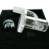 AFM Fireworks Quartz Dab Banger Set on black velvet, angled view with intricate design