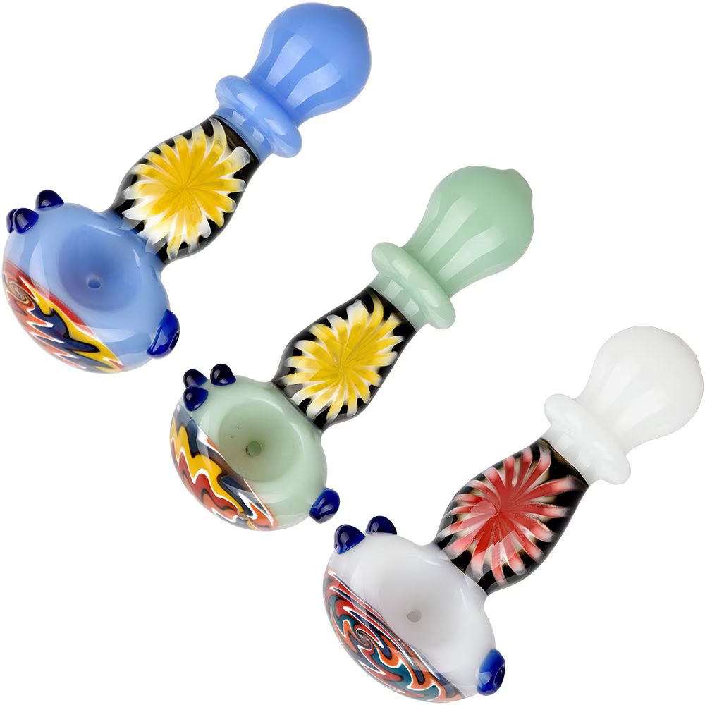 Flowering Perspective Ringed Glass Spoon Pipe | 4.75" | Colors Vary