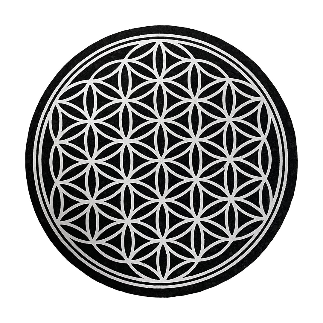 East Coasters 8 inch Dab Mat with Flower of Life Design, Protects Surfaces, Black and White