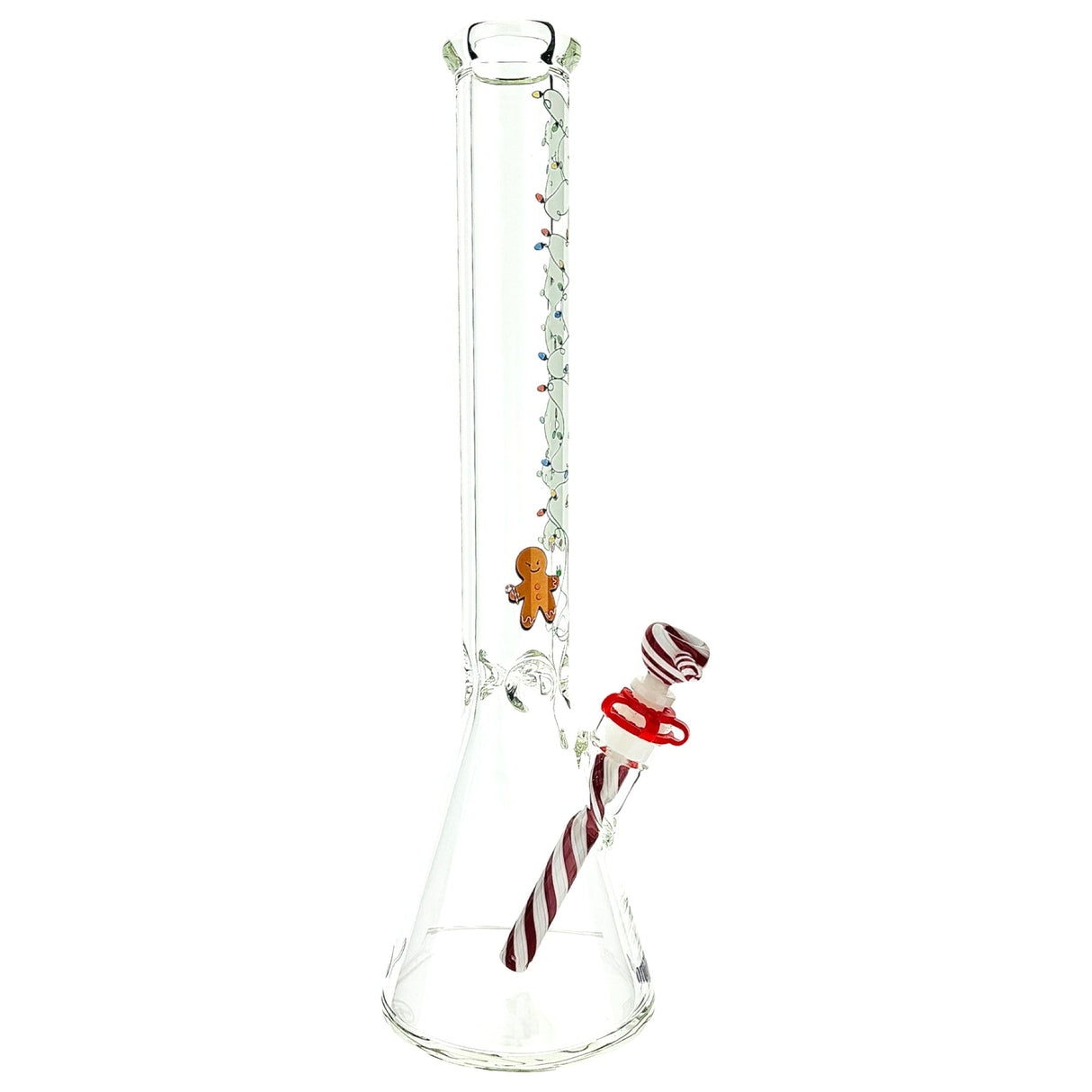 MAV Glass 18" Christmas Gingerbread Man Beaker Bong with Red Accents - Front View