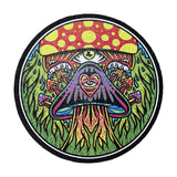 East Coasters 8 inch Fungal Forest Dab Mat, vibrant psychedelic mushroom design, top view