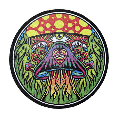 East Coasters 8 inch Fungal Forest Dab Mat, vibrant psychedelic mushroom design, top view