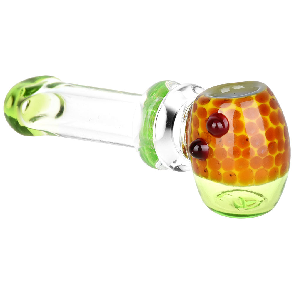 5" Future Shock Honeycomb Spoon Pipe with Borosilicate Glass, Side View on White