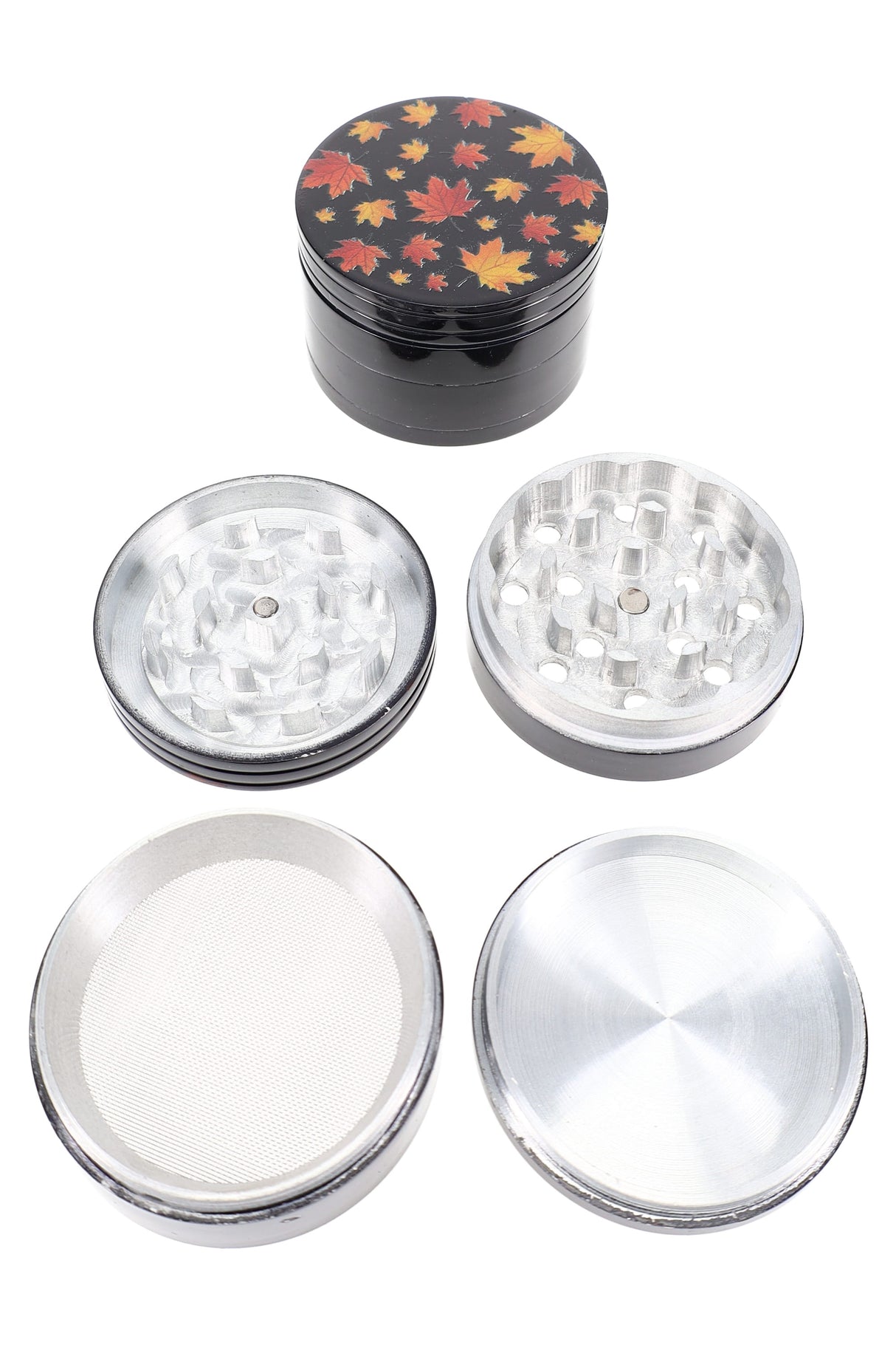 Black Aluminum 4-Part Metal Herb Grinder “Sticker Stack” – 2¼″