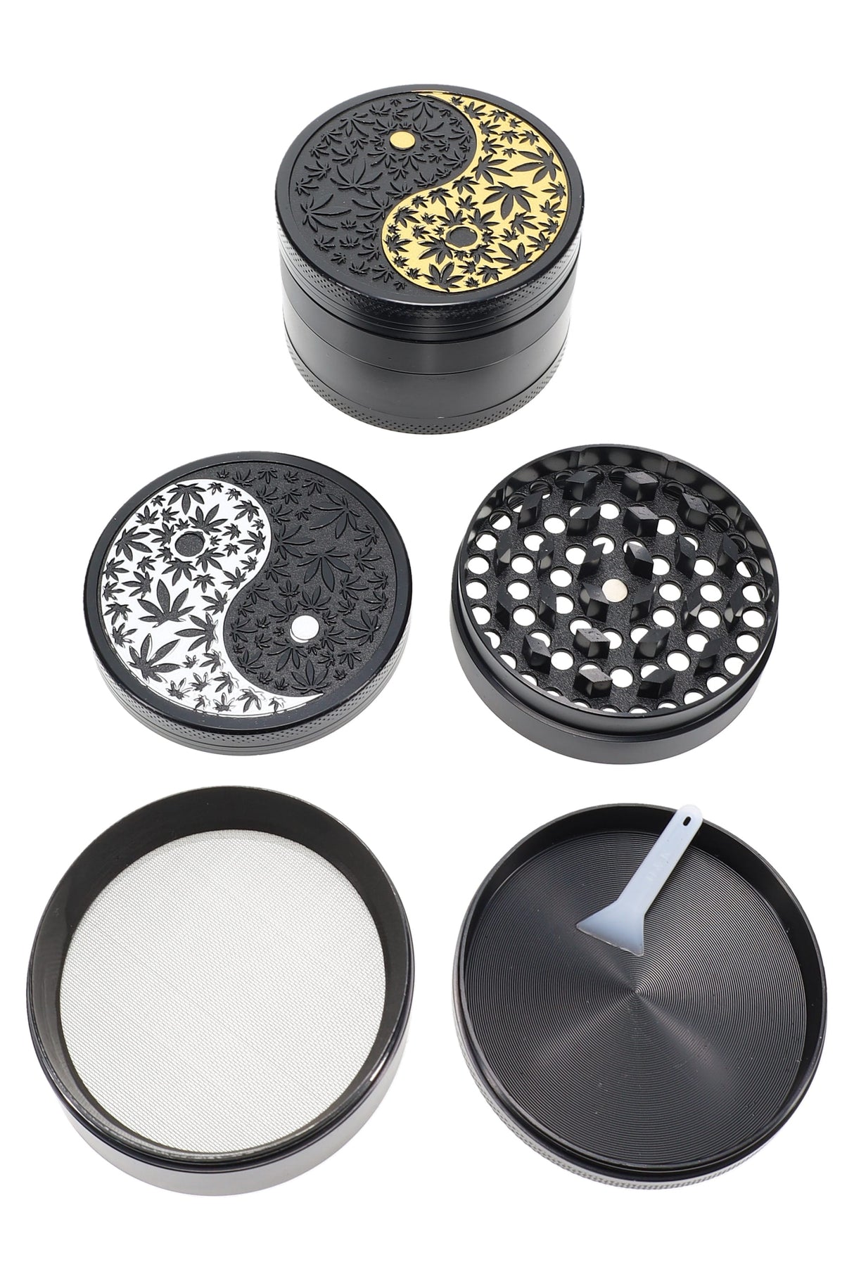 Yin Yang Leaf 4-Part Metal Herb Grinder “Zen Spinner” – 2¼″