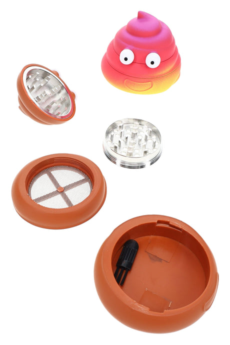 Plastic & Metal Poop Emoji Herb Grinder “Cheeky Chomp” – 1¾″ – Assorted Colors