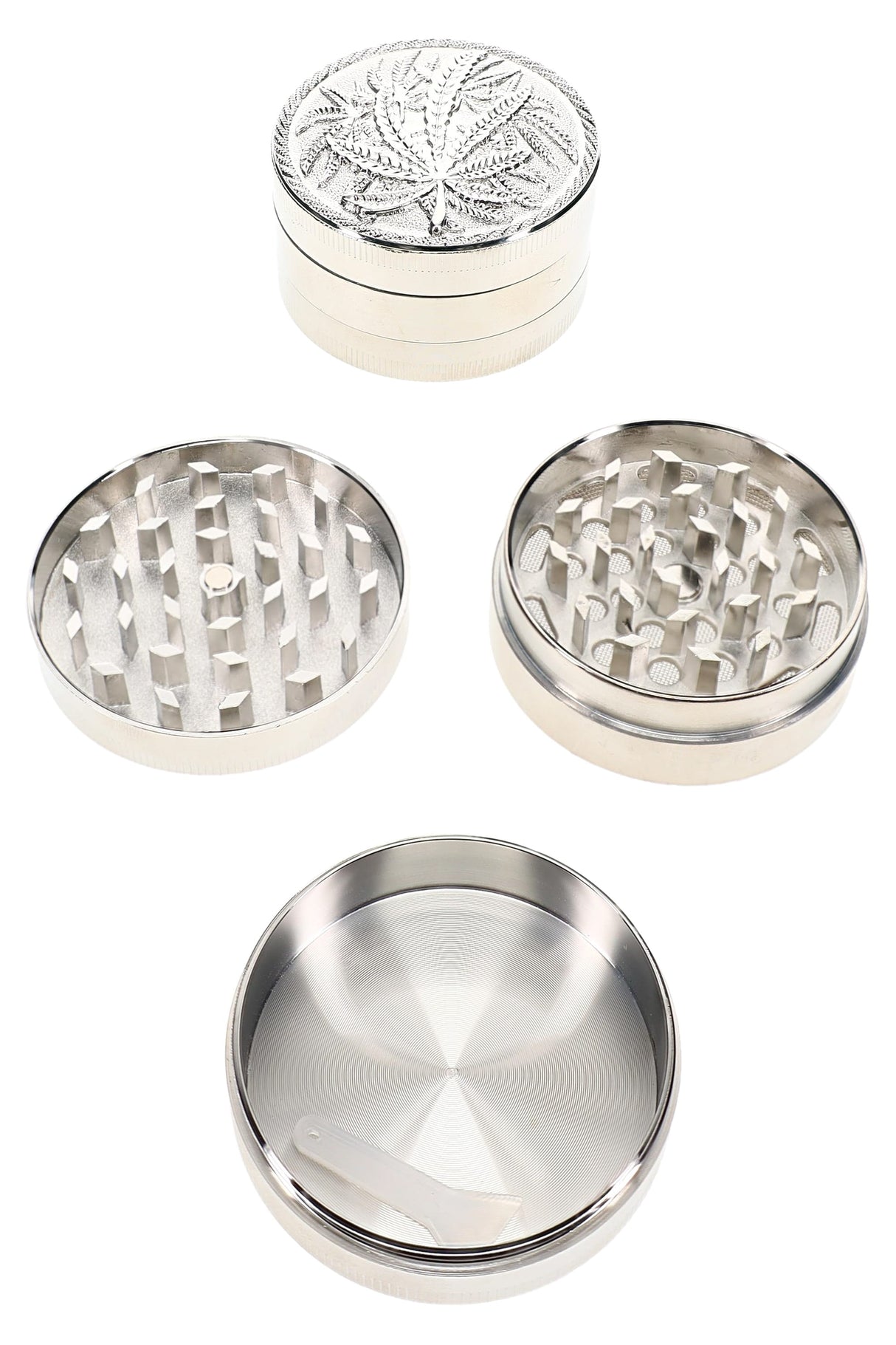 Leaf Design 3-Part Metal Herb Grinder Leaf Lift 2 inch alternate view