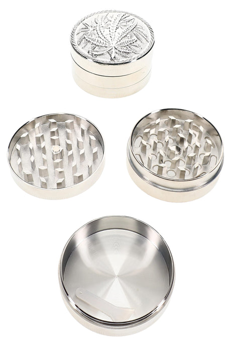 Leaf Design 3-Part Metal Herb Grinder Leaf Lift 2 inch alternate view