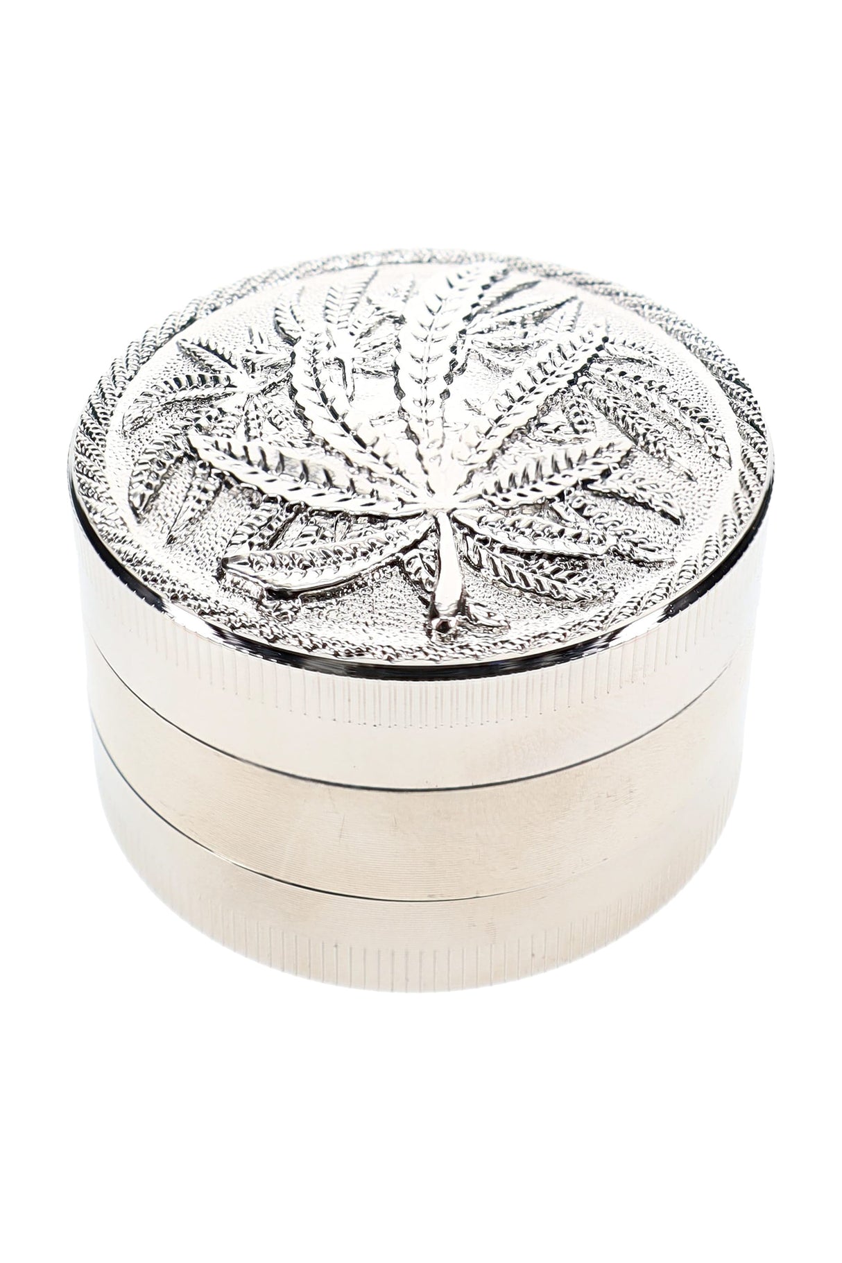 Leaf Design 3-Part Metal Herb Grinder Leaf Lift 2 inch