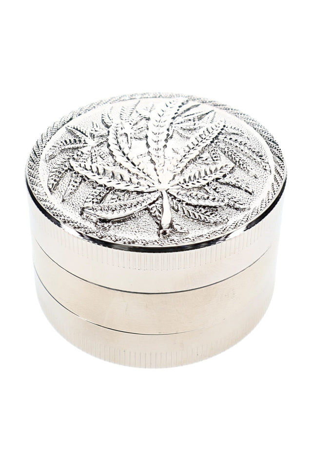 Leaf Design 3-Part Metal Herb Grinder Leaf Lift 2 inch