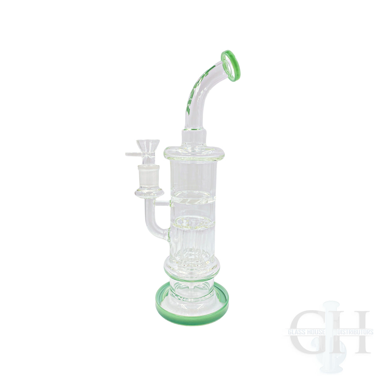 Rock Glass 14" Bent Neck Bong with Double Chamber & Matrix Perc