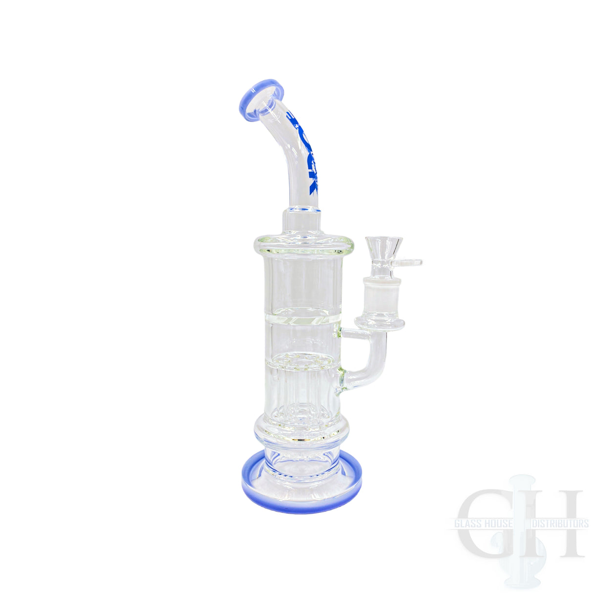 Rock Glass 14" Bent Neck Bong with Double Chamber & Matrix Perc