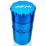 AFM 5-Piece Aluminum Herb Grinder in Blue, Front View with Sharp Teeth and Textured Grip