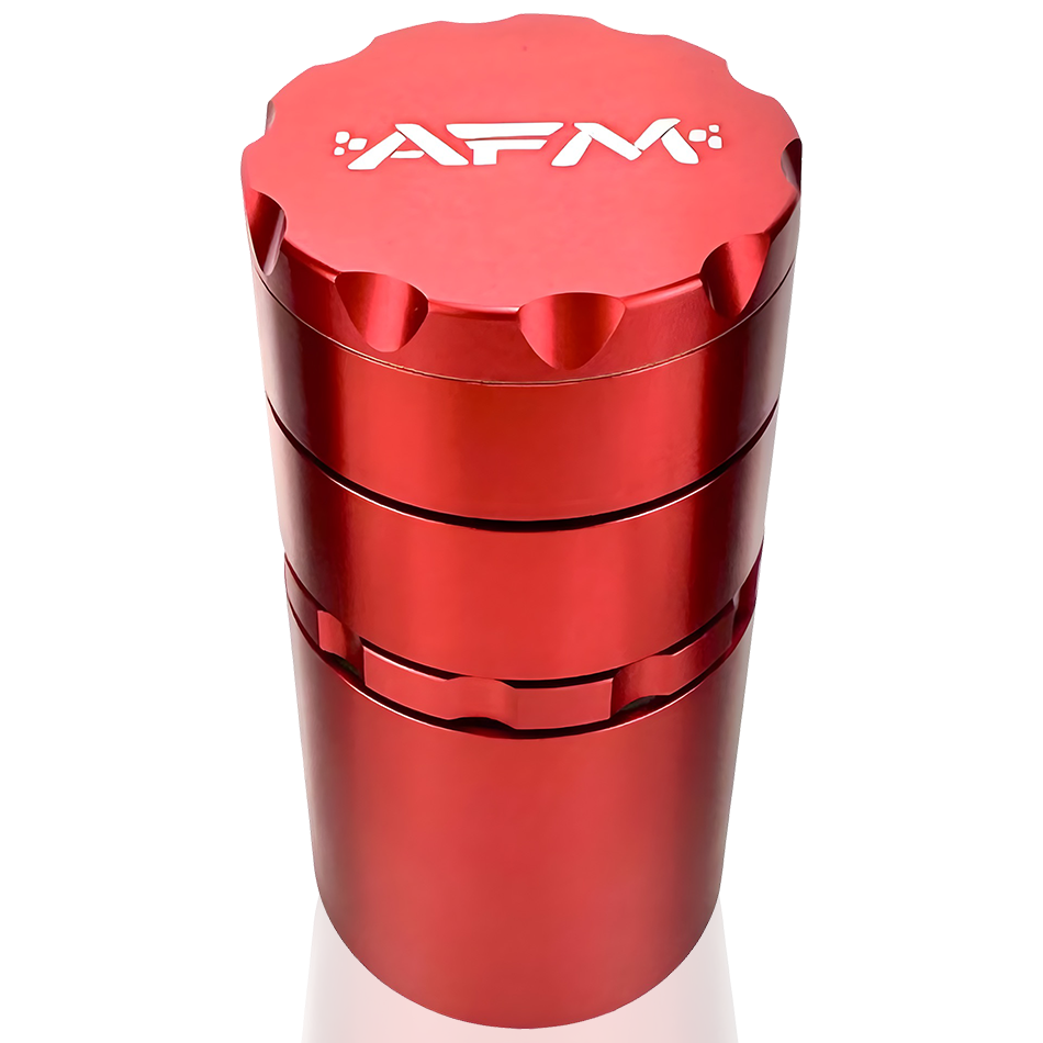 AFM 5-Piece Aluminum Herb Grinder in Red, Front View, Precision Teeth, Easy Grip