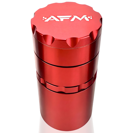 AFM 5-Piece Aluminum Herb Grinder in Red, Front View, Precision Teeth, Easy Grip