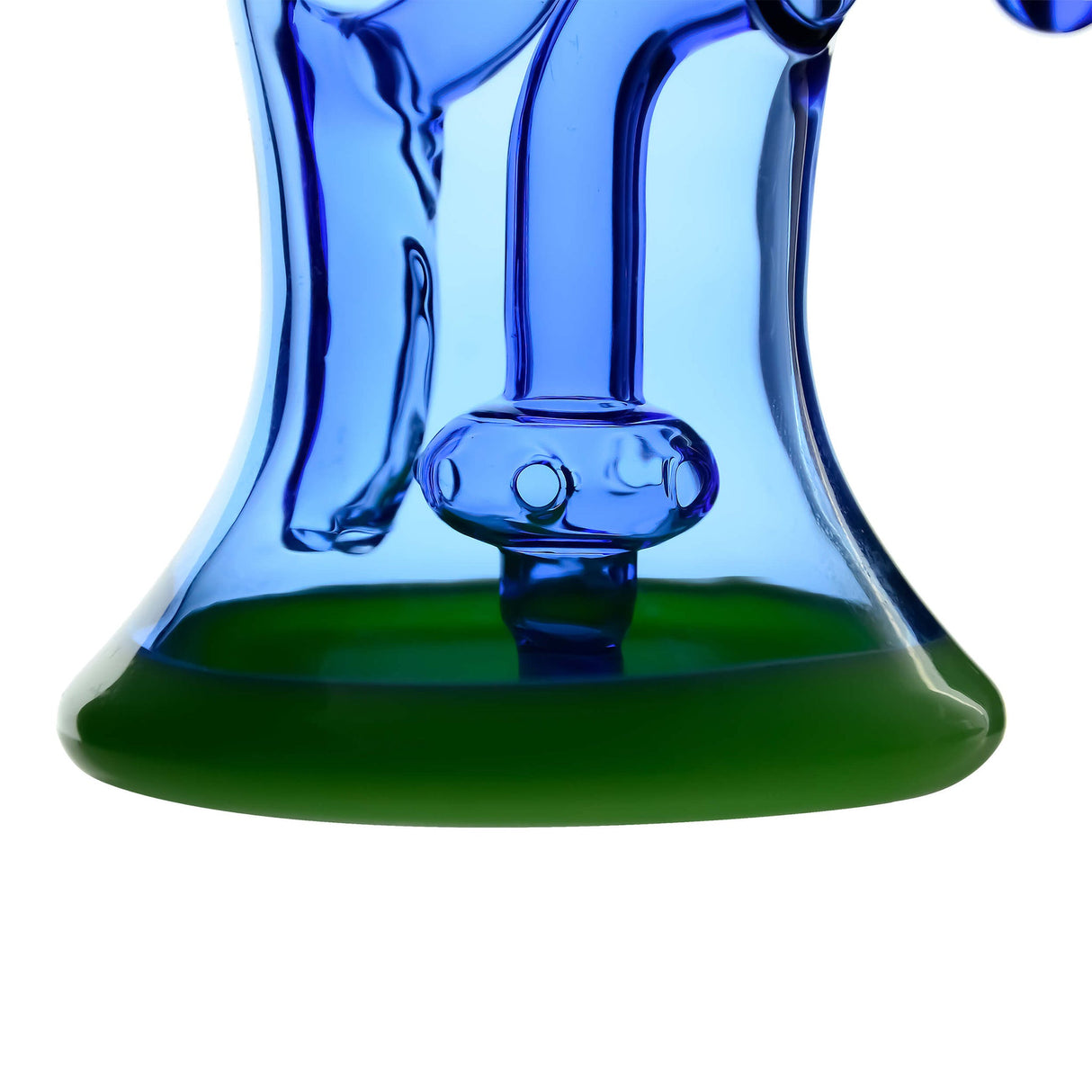 Close-up of Calibear Opal Showerhead Recycler base, showcasing its sturdy colored glass and female joint.