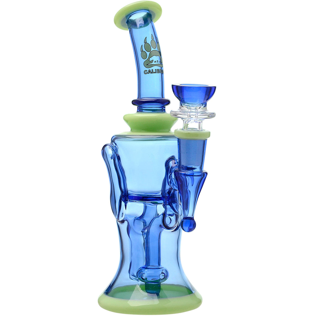 Calibear Opal Showerhead Recycler Bong, 8" Borosilicate Glass with Bent Neck, Front View