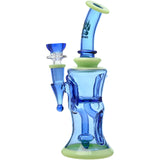 Calibear Opal Showerhead Recycler Bong, 8" Tall with Blue and Green Accents - Front View