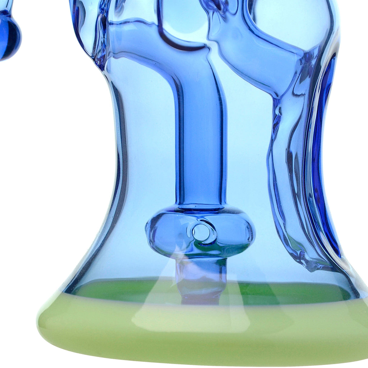 Calibear Opal Showerhead Recycler Bong with Bent Neck and Colored Glass, Close-up View