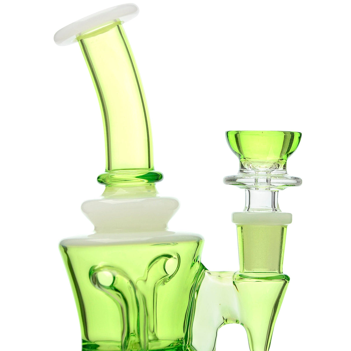 Calibear Opal Showerhead Recycler Bong with Bent Neck and Colored Glass, Side View