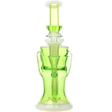 Calibear Opal Showerhead Recycler Bong in Neon Green with Bent Neck and Banger Hanger, Front View