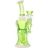 Calibear Opal Showerhead Recycler Bong in Neon Green with Bent Neck and Banger Hanger