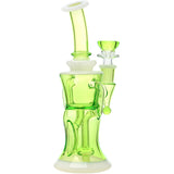 Calibear Opal Showerhead Recycler Bong in Vibrant Green, 8" Tall with Bent Neck, Front View