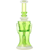 Calibear Opal Showerhead Recycler Bong with bent neck and vibrant green glass, 8 inches tall, front view