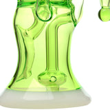 Calibear Opal Showerhead Recycler bong with bent neck and green colored glass, side view