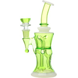 Calibear Opal Showerhead Recycler Bong, 8" Tall with Bent Neck, in Vibrant Green - Front View