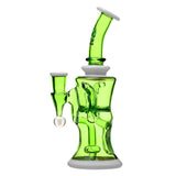 Calibear Opal Showerhead Recycler Bong in vibrant green with bent neck and banger hanger, front view