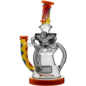 Calibear 8 inch Continuum Recycler Dab Rig in orange with its matching bowl beside it