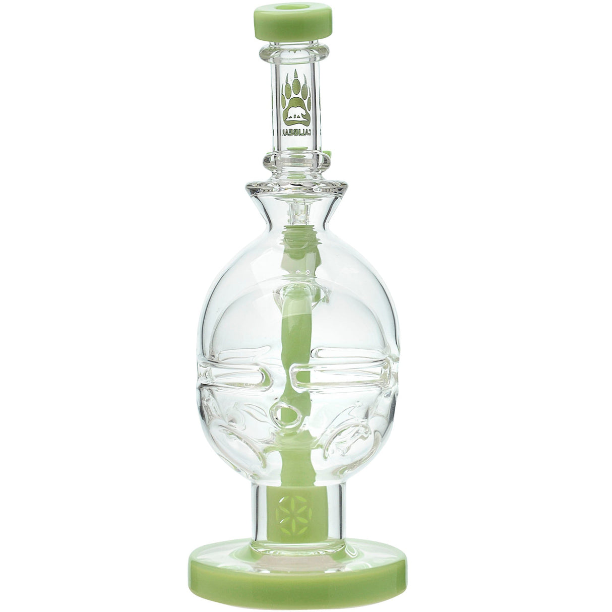 Calibear Fab Egg Dab Rig with Seed of Life Percolation and Green Accents - Front View
