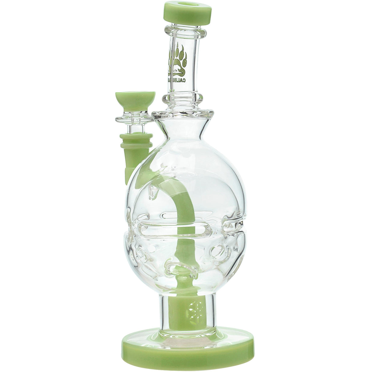 Calibear Fab Egg Seed of Life Dab Rig with Bent Neck and Color Accents, Front View