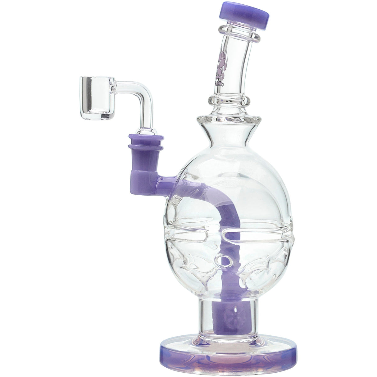 Calibear Fab Egg Seed Of Life Dab Rig with Purple Accents and Bent Neck - 8" Tall