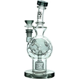 Calibear Exosphere Seed Of Life Dab Rig, 8" Tall with Bent Neck and Banger - Front View