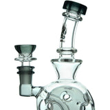 Calibear Exosphere Dab Rig featuring Seed Of Life Percolation, 8" Tall with Bent Neck, Side View