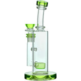 Calibear Showerhead Percolator Bong with Bent Neck and Green Accents, Front View